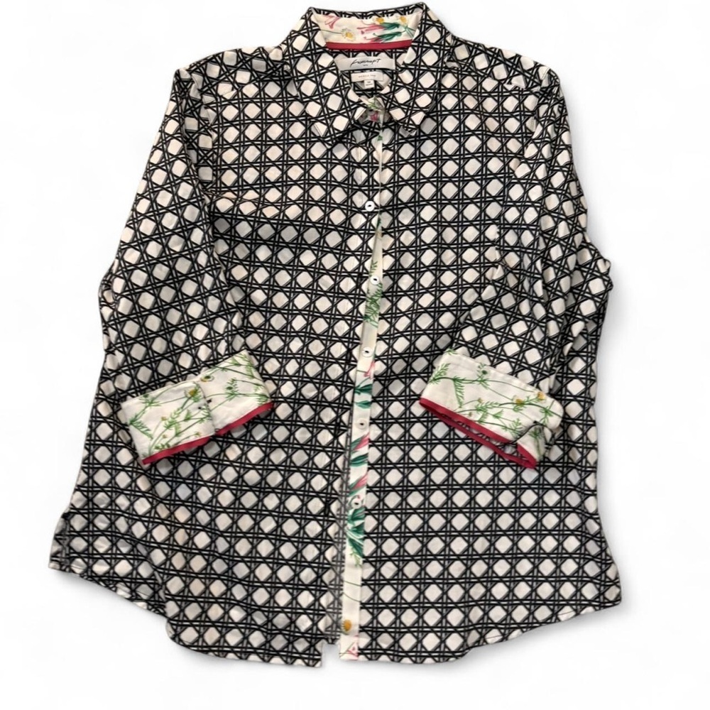 Black/dark navy and White Patterned Button-Up Shirt